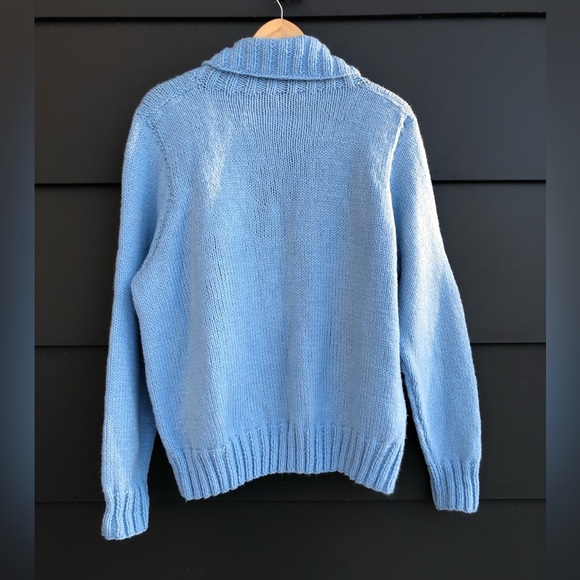 Hand Knitted Blue Turtleneck Sweater - Size L - Picture 2 of 4